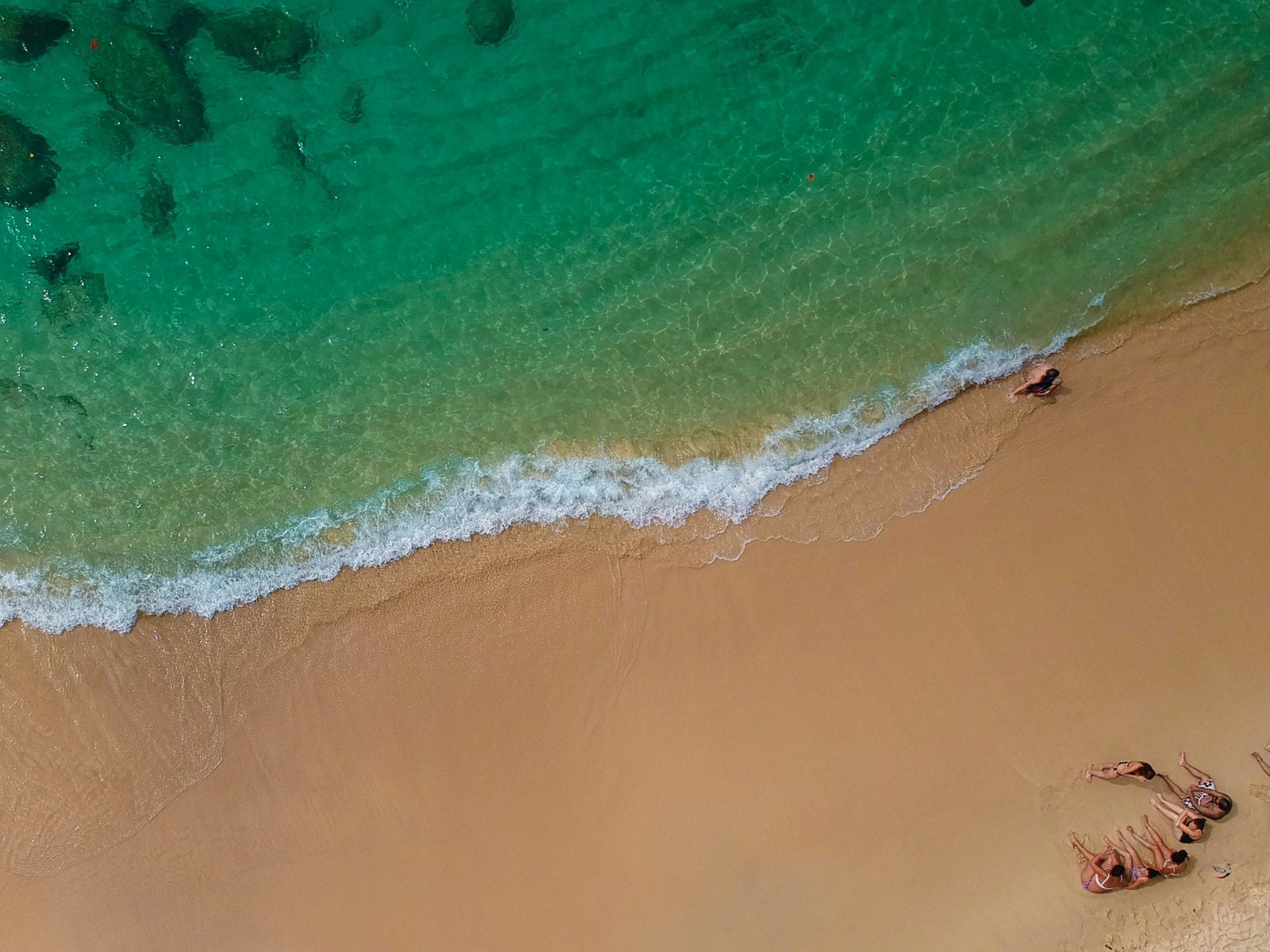 top view of people sitting on beach shore during daytrime